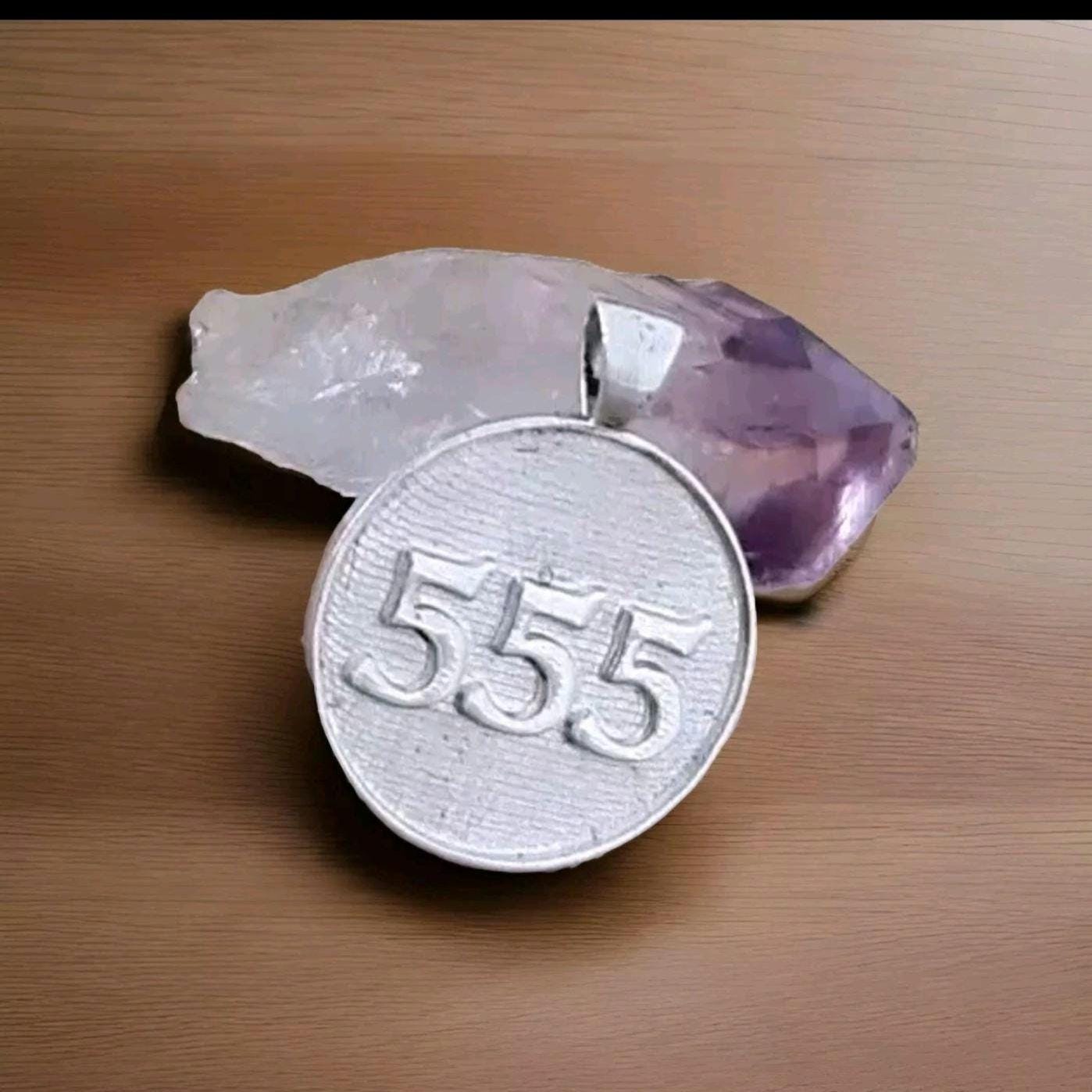 555 Angel Number Pendant: Sterling Silver Good Luck Charm