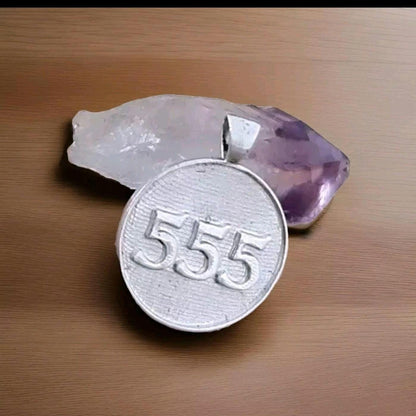 555 Angel Number Pendant: Sterling Silver Good Luck Charm