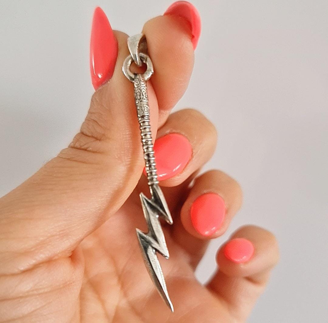 Sterling Silver Lightning Bolt Pendant: Mythical Thunder Flash Necklace