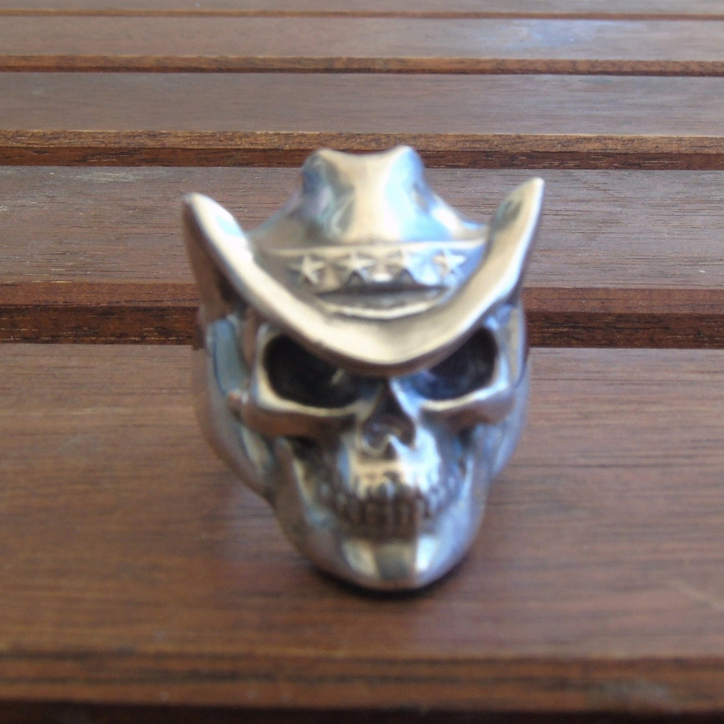 Handmade Sterling Silver Cowboy Skull Ring - Gothic Biker Jewelry
