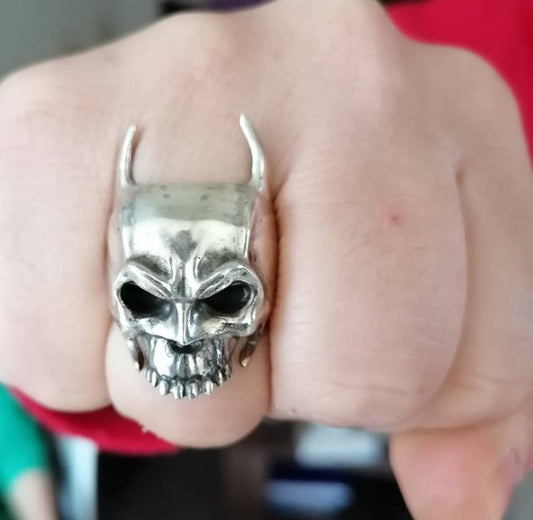 Handmade 925 Silver Bat Skull Ring: Gothic Biker Accessory