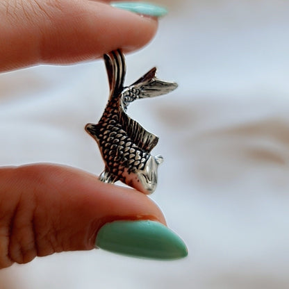 Handmade Sterling Silver Koi Fish Pendant: Lucky Japanese Necklace