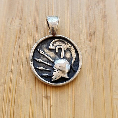 Spartan Warrior Helmet Pendant - Sterling Silver Greek Warrior Jewelry