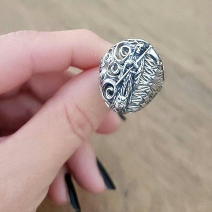 Santa Muerte Ring  925 Silver  -Saint Death Ring with modern pattern solid  Ring