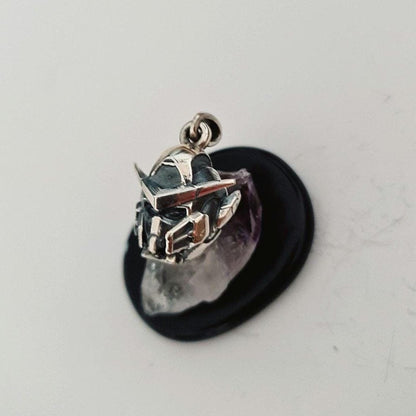 Sterling Silver Japanese Anime Robot Pendant - Oxidized Finish