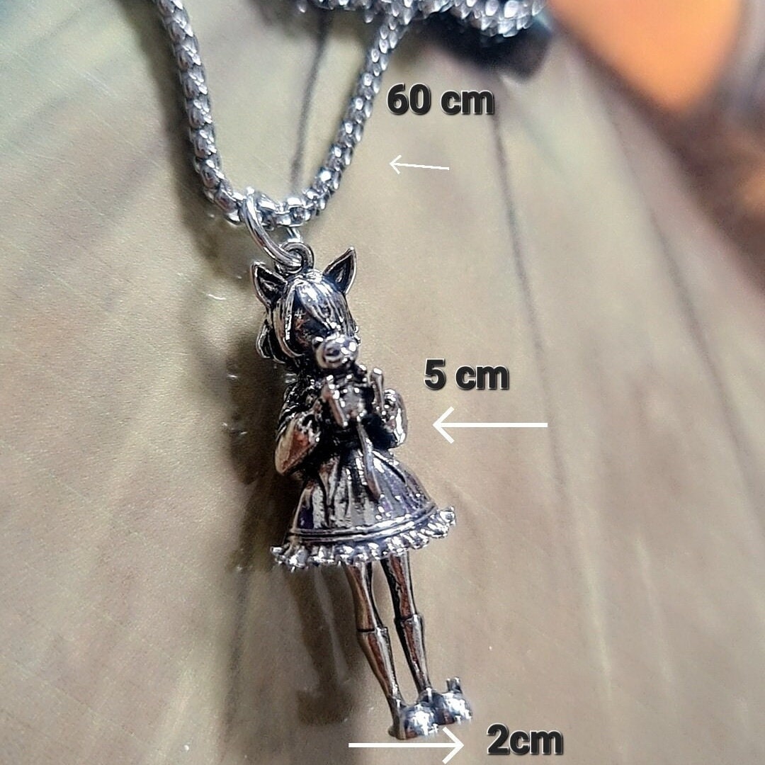 Anime Catgirl Necklace: Pewter Art Deco Pendant, Stainless Steel Chain