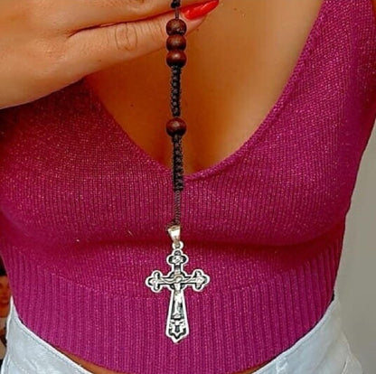 Handmade Sterling Silver Rosary Necklace: Jesus Crucifix Cross Pendant