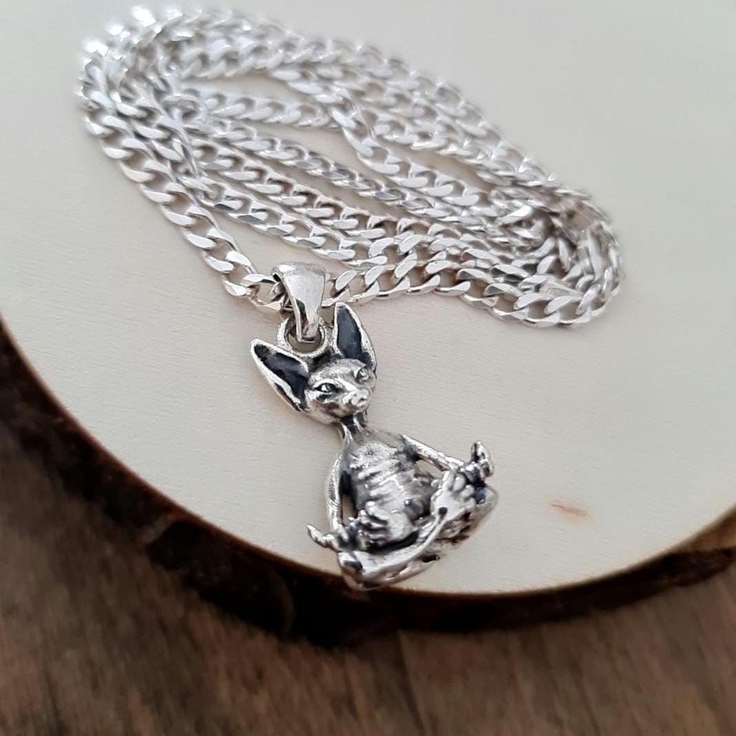 Handmade Sterling Silver Sphynx Cat Pendant: Zen Yoga Pose