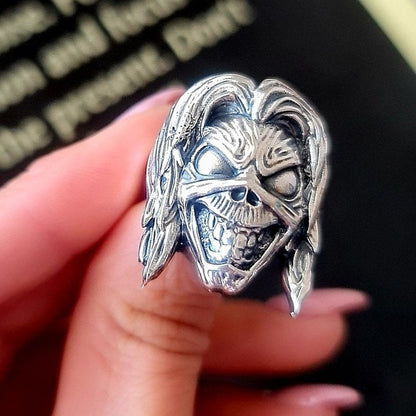 Handmade Sterling Silver Iron Maiden Killers - Eddie Skull Ring: Biker Rock Pendant