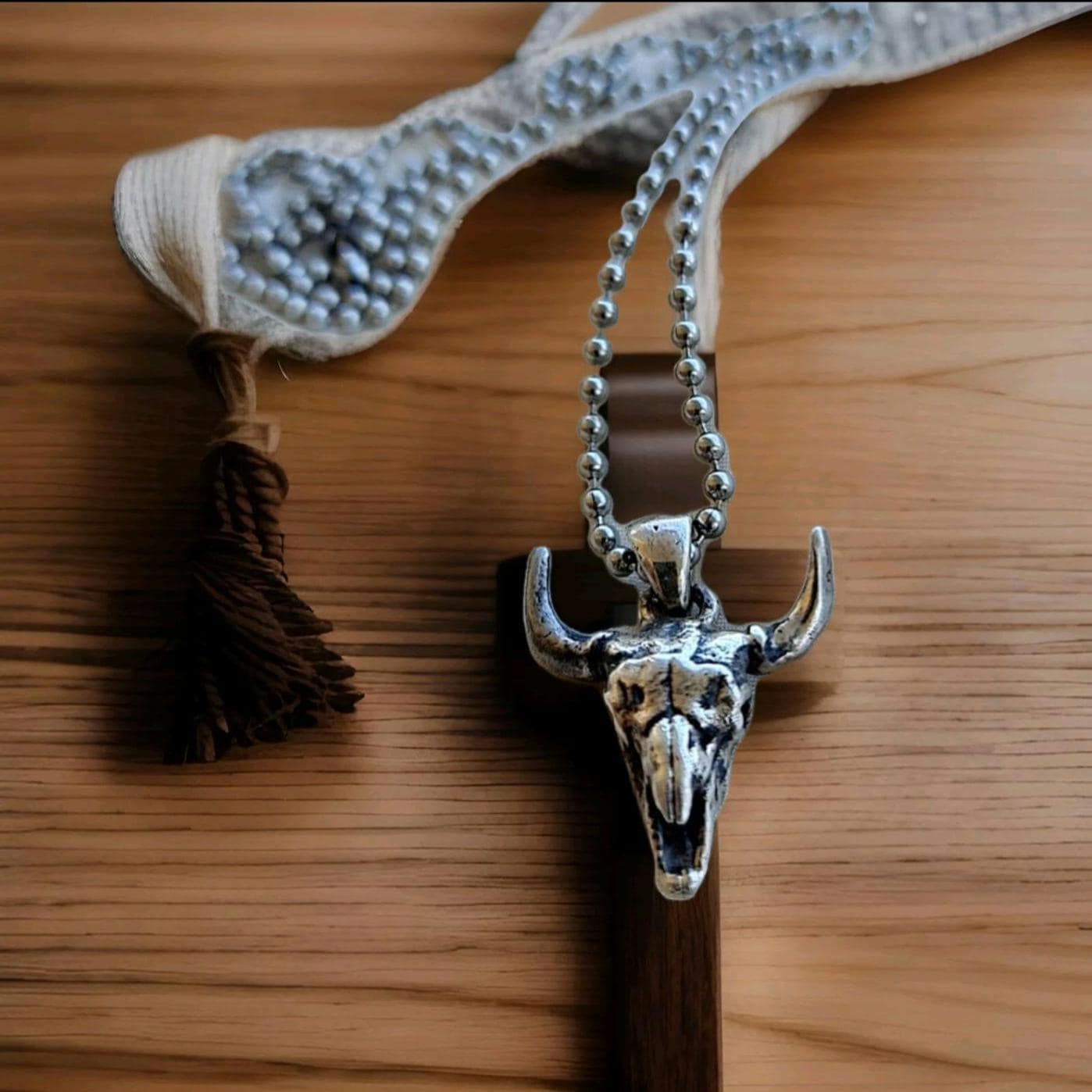 Handmade Buffalo Skull 925 Silver Necklace: Gothic Western Jewelry