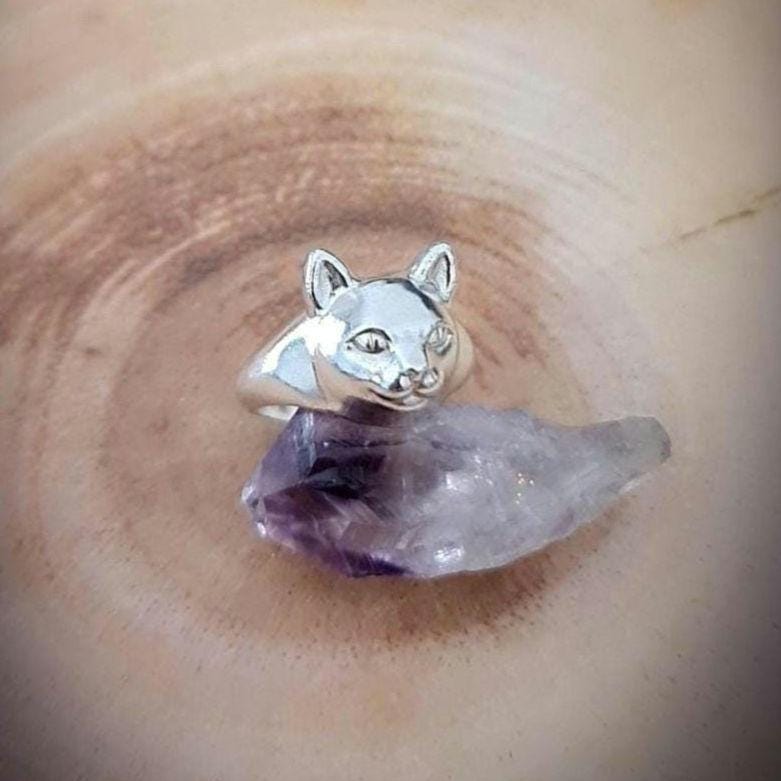 Handmade Sterling Silver Cat Ring: Anatomical Kitty Jewelry