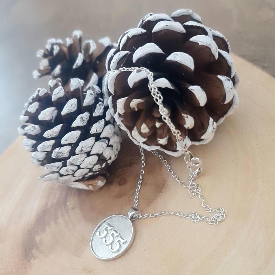 555 Angel Number Pendant: Sterling Silver Good Luck Charm