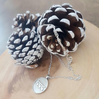 555 Angel Number Pendant: Sterling Silver Good Luck Charm