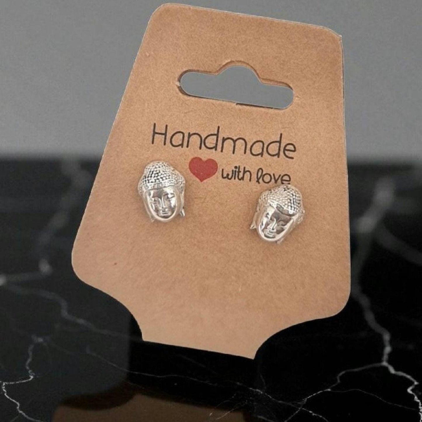 Buddha Head Stud Earrings - Handmade  Zen Jewelry  - Spiritual  for Meditation & Yoga Enthusiasts Sterling Silver