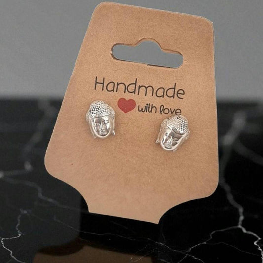 Buddha Head Stud Earrings - Handmade  Zen Jewelry  - Spiritual  for Meditation & Yoga Enthusiasts Sterling Silver