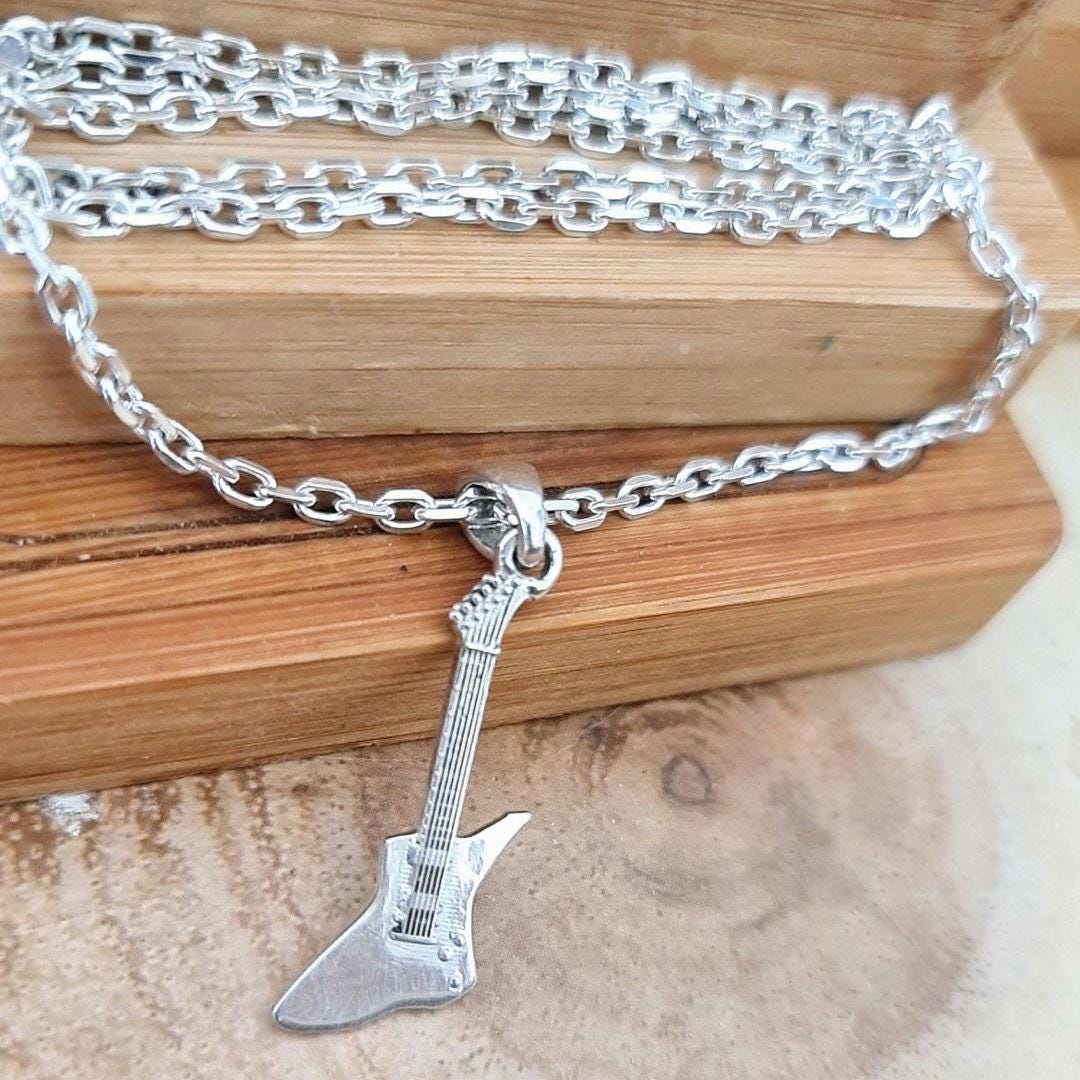 Handmade Sterling Silver Electric Guitar Pendant: Rockstar Jewelry