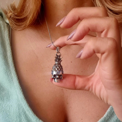 Handmade Gothic Sterling Silver Pineapple Skull Pendant