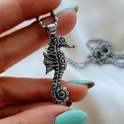 Handmade Sterling Silver Sea Horse Pendant: Oceanic Statement Piece