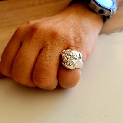 Handmade Sterling Silver Pug Ring: Detailed 925 Silver Dog Jewelry