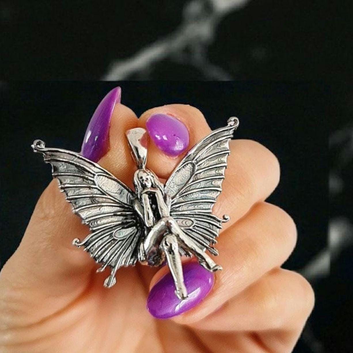 Handmade Sterling Silver Fairy Pendant Necklace: Winged Fantasy Charm