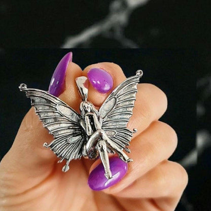 Handmade Sterling Silver Fairy Pendant Necklace: Winged Fantasy Charm