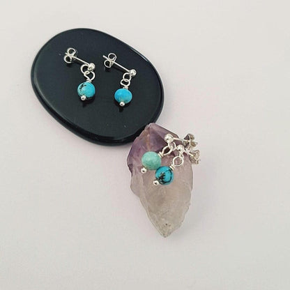 Natural Turquoise Sterling Silver Dangle Earrings – Handmade Boho Gemstone Jewelry December birthstone