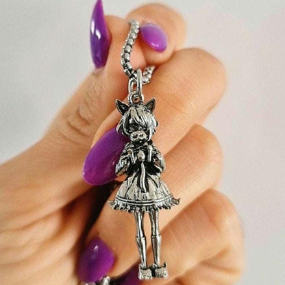 Anime Catgirl Necklace: Pewter Art Deco Pendant, Stainless Steel Chain