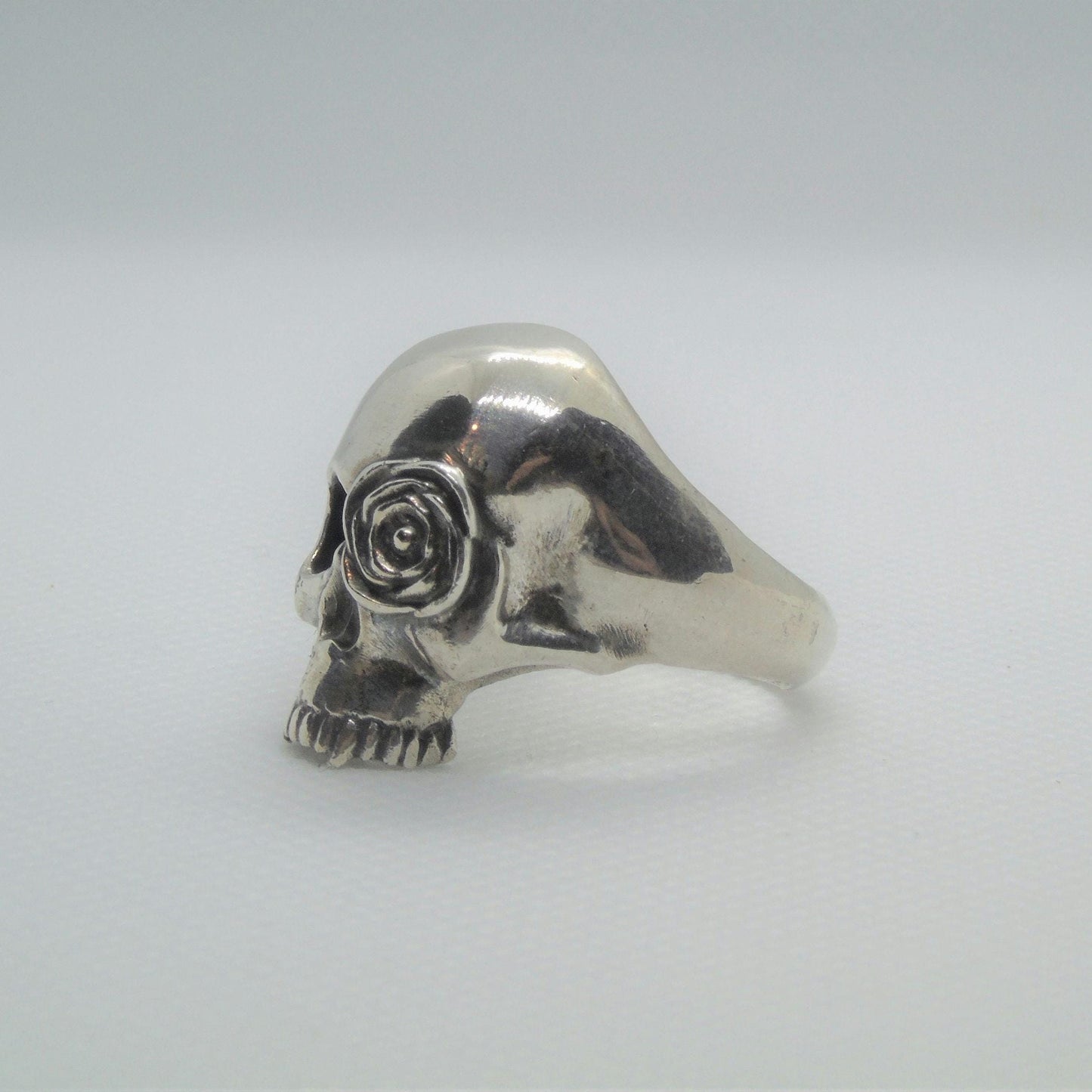 Handmade Sterling Silver Skull Ring: Gothic Rose Design