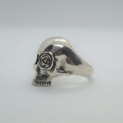 Handmade Sterling Silver Skull Ring: Gothic Rose Design