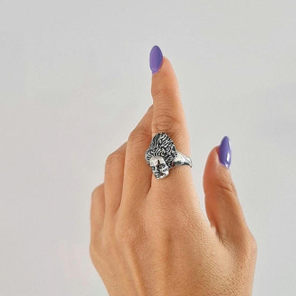 Handcrafted Gothic Frankenstein's Bride Sterling Silver Ring - Horror Enthusiast Gift