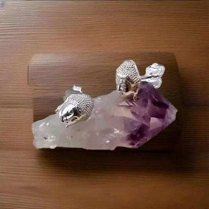 Buddha Head Stud Earrings - Handmade  Zen Jewelry  - Spiritual  for Meditation & Yoga Enthusiasts Sterling Silver