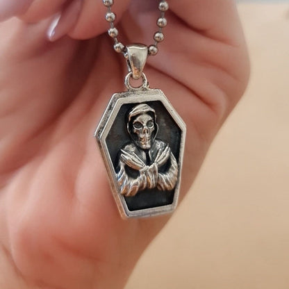 Handmade Sterling Silver Misfits Skull Coffin Pendant - Gothic Horror