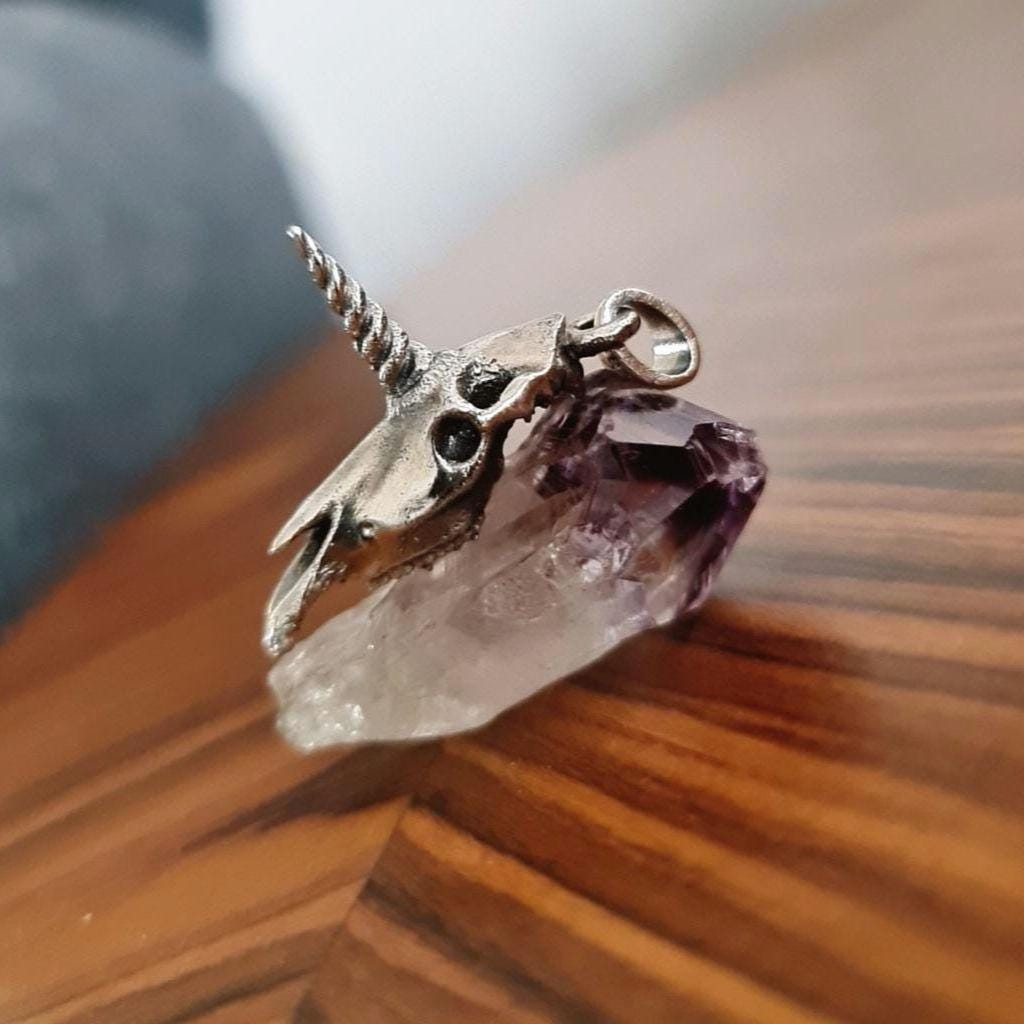 Unicorn Skull Pendant – Sterling Silver  – Mythical Skeleton Jewelry – Enchanted Animal  – Gothic Fantasy Gift