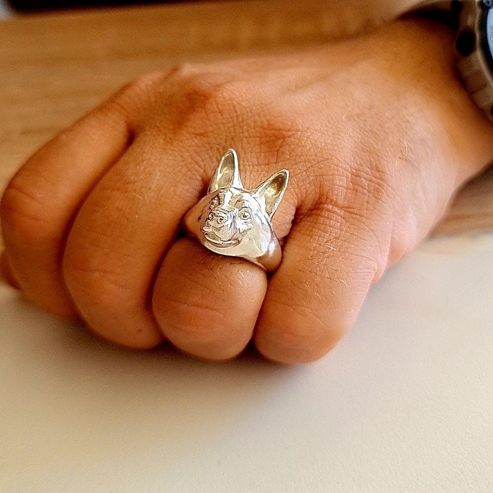 Handmade Sterling Silver German Shepherd Ring: Animal Jewelry
