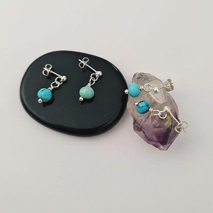 Natural Turquoise Sterling Silver Dangle Earrings – Handmade Boho Gemstone Jewelry December birthstone