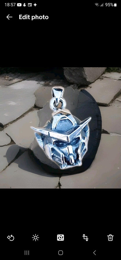 Sterling Silver Japanese Anime Robot Pendant - Oxidized Finish