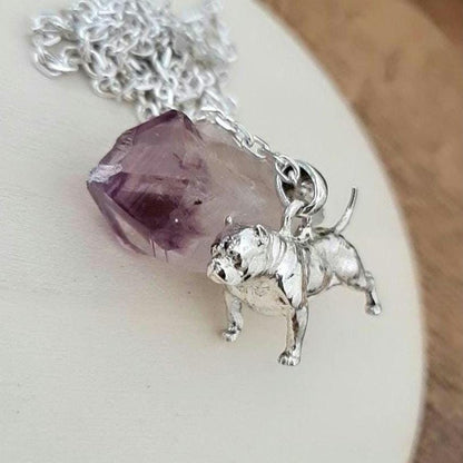 Handmade Silver Exotic Pitbull Dog Pendant: Unique Statement Jewelry