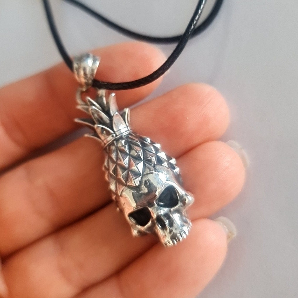 Handmade Gothic Sterling Silver Pineapple Skull Pendant