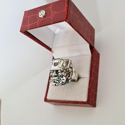 Handmade Sterling Silver Frankenstein Ring: Gothic Horror Jewelry