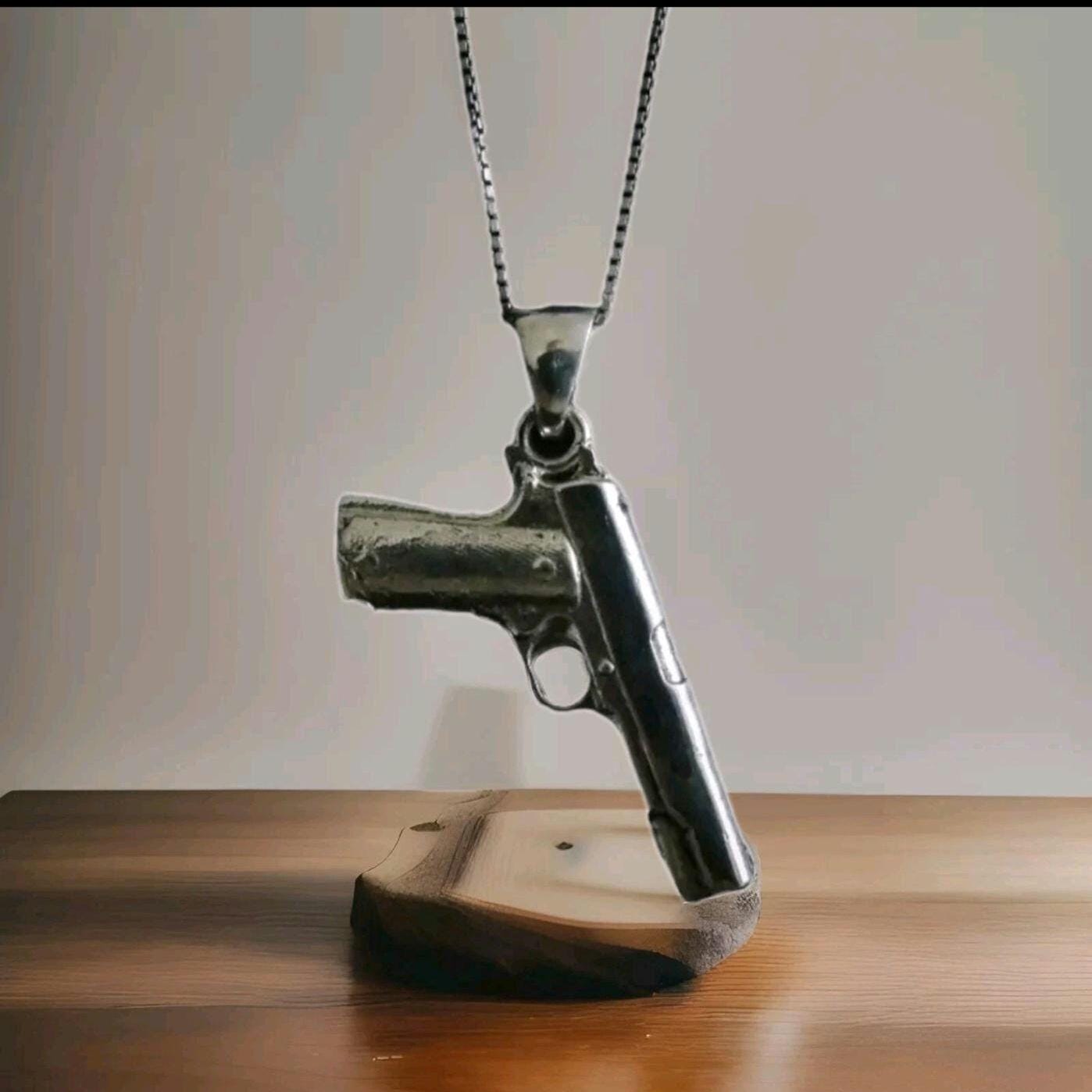 Gun Pendant / Colt 1911 Handgun / Rapper Necklace Jewelry / Hip Hop Silver/Gift for Rapper Boy/