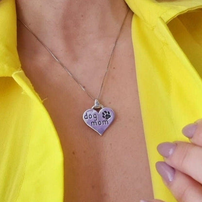 Handmade Sterling Silver Dog Mom Heart Pendant - Paw Engraving