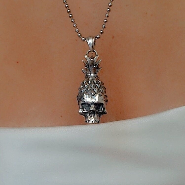 Handmade Gothic Sterling Silver Pineapple Skull Pendant