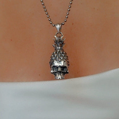 Handmade Gothic Sterling Silver Pineapple Skull Pendant