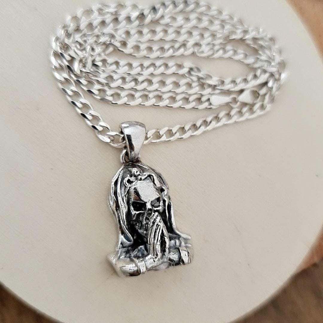 Handmade Gothic Santa Muerte 925 Silver Pendant