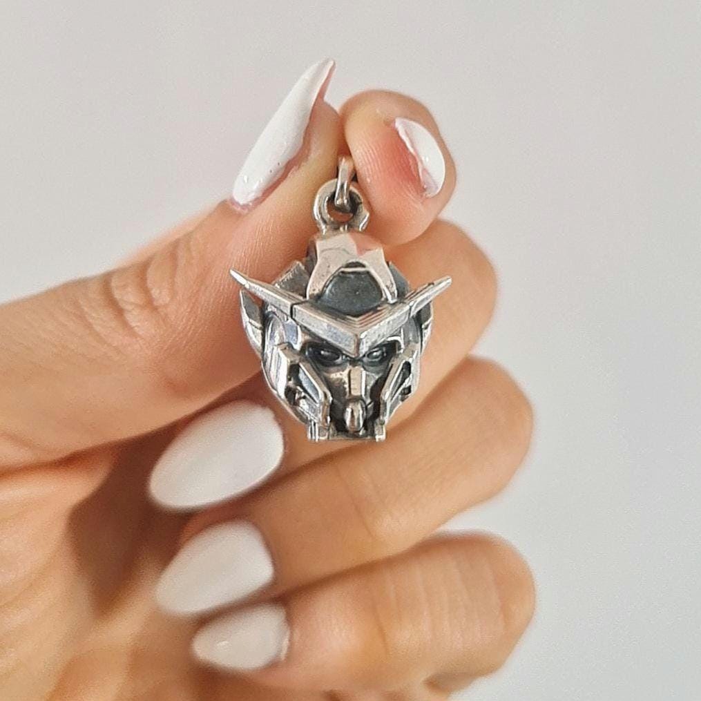 Sterling Silver Japanese Anime Robot Pendant - Oxidized Finish