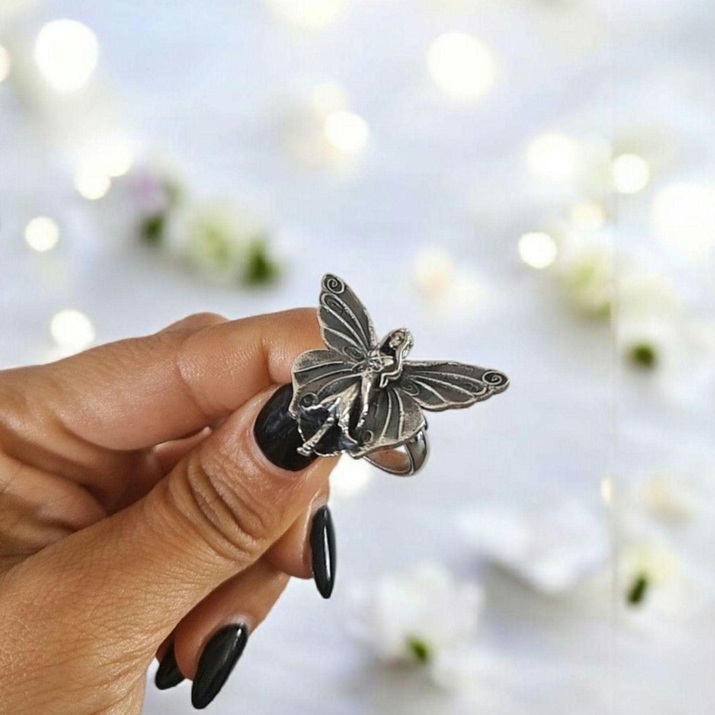 Dainty Fairy Statement Ring Fantasy Winged Faerie Princess ,Sterling Silver