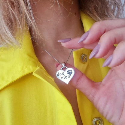Handmade Sterling Silver Dog Mom Heart Pendant - Paw Engraving