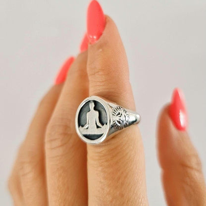 Meditation  Namaste Ring - Sterling Silver, Handmade with 9 Grams - Yoga jewelry  meditation vibe