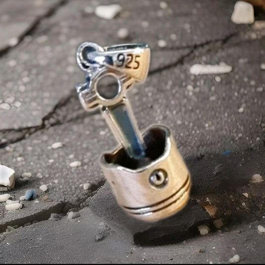 Handmade Sterling Silver Piston Rod Pendant - Gothic Biker Charm