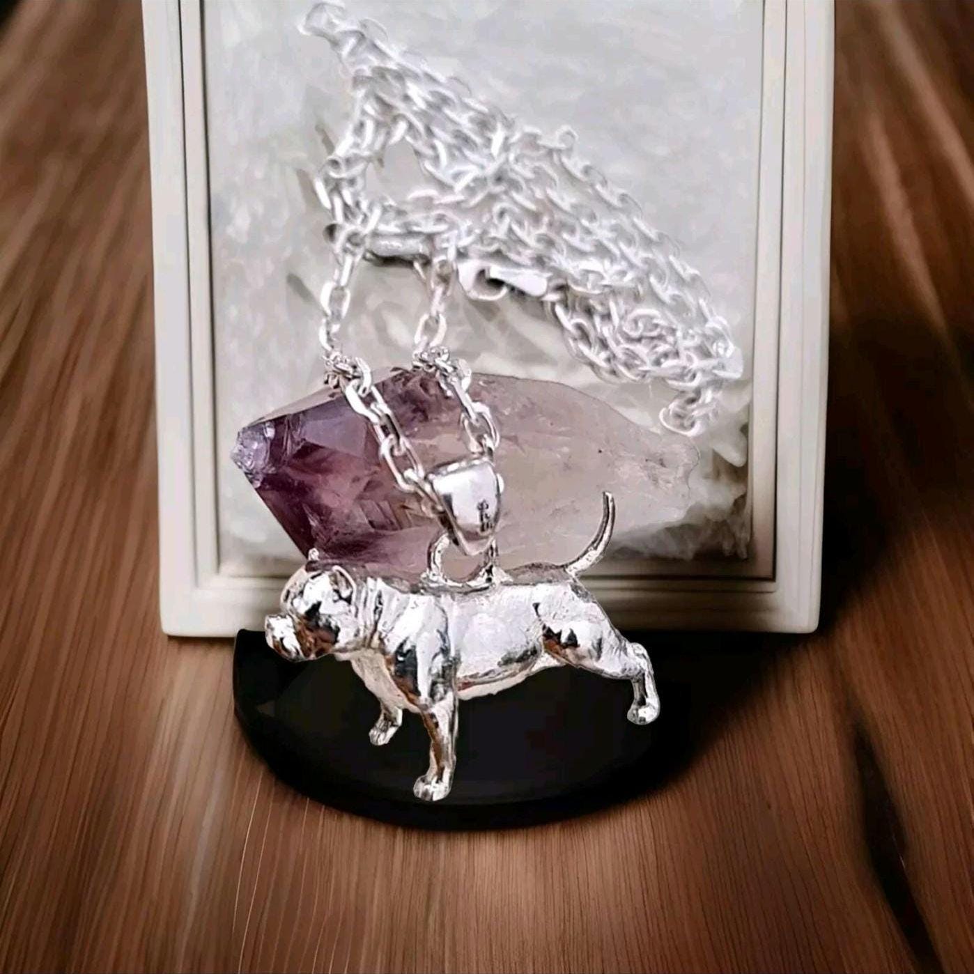 Handmade Silver Exotic Pitbull Dog Pendant: Unique Statement Jewelry